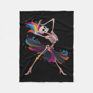 Skeleton Rainbow Ballerina Halloween Fleece Blanket