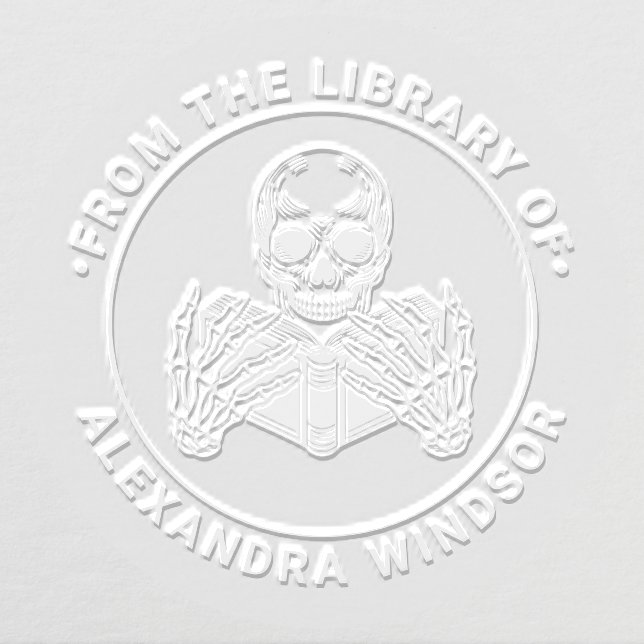 Skeleton Reading a Book #2 Library Book Name Embosser (Design)