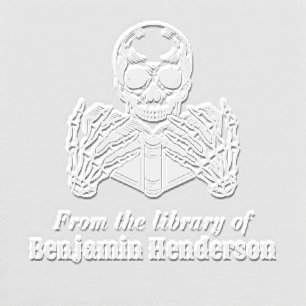 Skeleton Reading a Book #2S Library Book Name Embosser