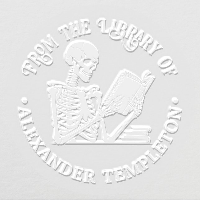 Skeleton Reading a Book Library Book Name Embosser (Design)