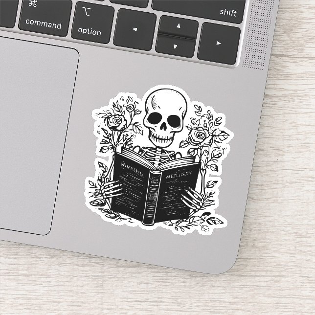 Skeleton reading book dark romance sticker (Detail)