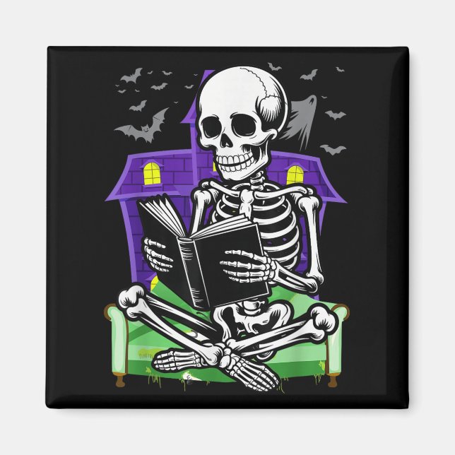 Skeleton Reading Book Lovers Bookworms Readers Hal Magnet (Front)