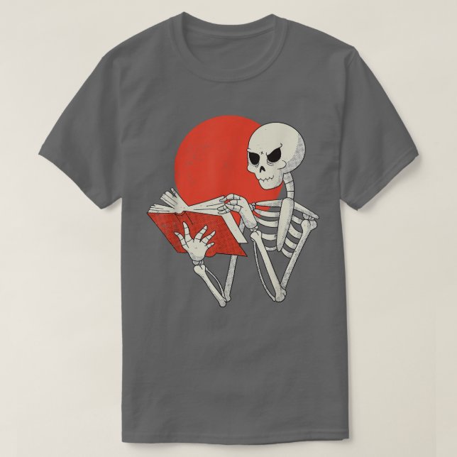 Skeleton Reading Book Sunset Lover Reading Club Li T-Shirt (Design Front)