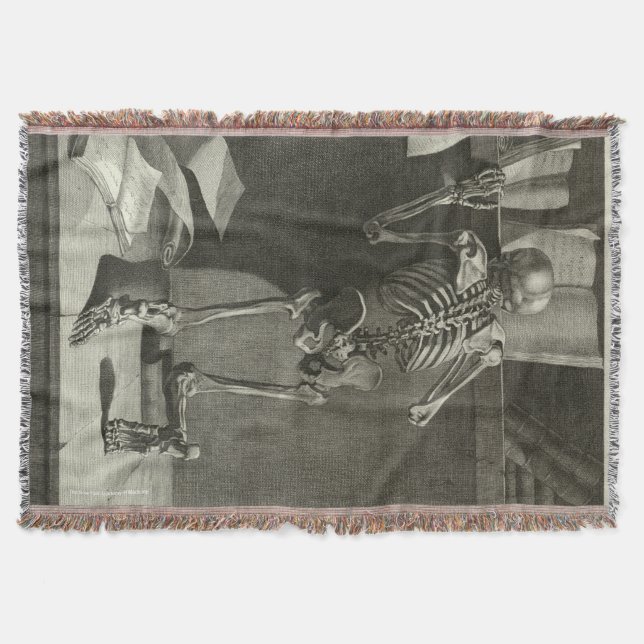 Skeleton reading throw blanket (Front)