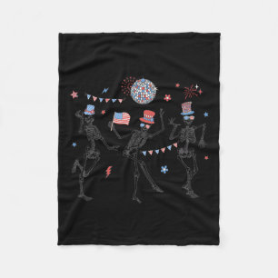 Skeleton Retro 4th Of July American Flag Skellies  Fleece Blanket