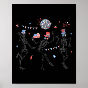Skeleton Retro 4th Of July American Flag Skellies  Poster