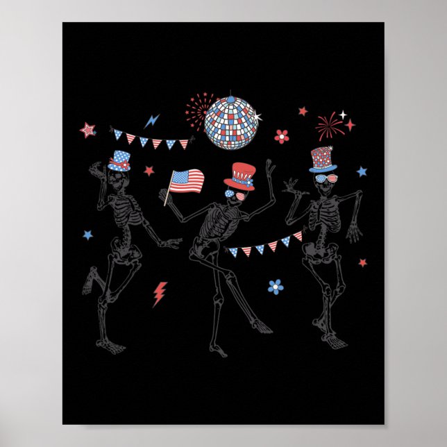 Skeleton Retro 4th Of July American Flag Skellies  Poster (Front)