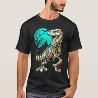 Skeleton Rex Halloween Boys Dino Kids Skull Bones T-Shirt