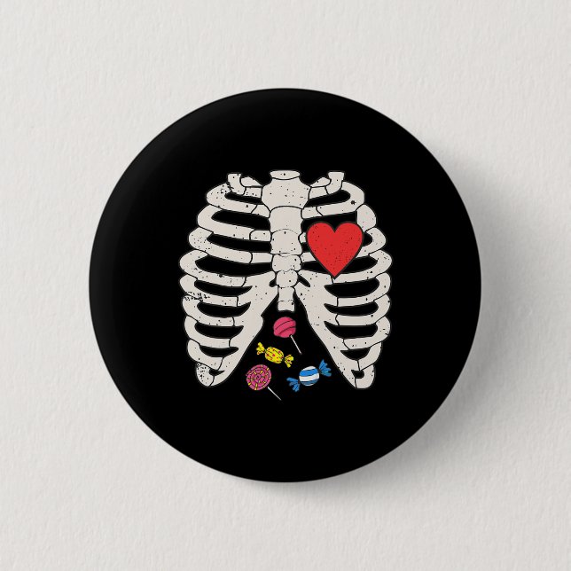 Skeleton Rib Cage Candy Heart Funny Xray Halloween Button (Front)