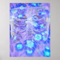 Skeleton Rib Cage Floral Purple Blue Vintage Xray