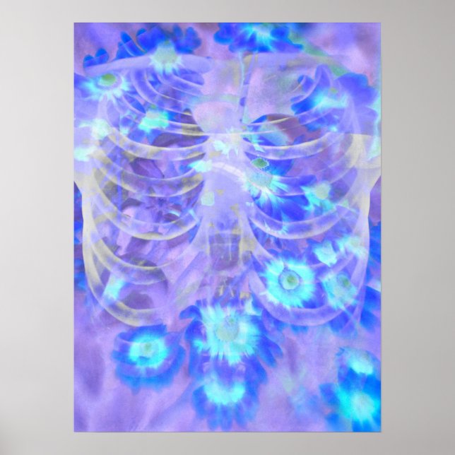 Skeleton Rib Cage Floral Purple Blue Vintage Xray Poster (Front)
