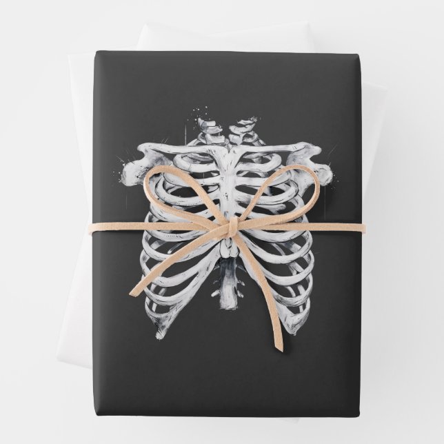 Skeleton Rib Cage Halloween Costume Wrapping Paper Sheets (In situ)