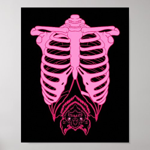 Skeleton Rib Cage with Bat Nu Goth Pastel Goth Aes Poster