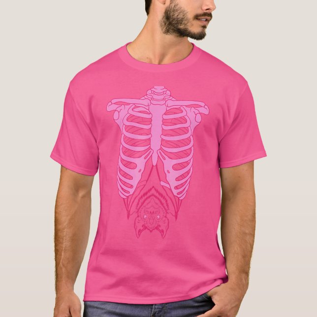 Skeleton Rib Cage With Bat Nu Goth Pastel Goth Aes T-Shirt (Front)
