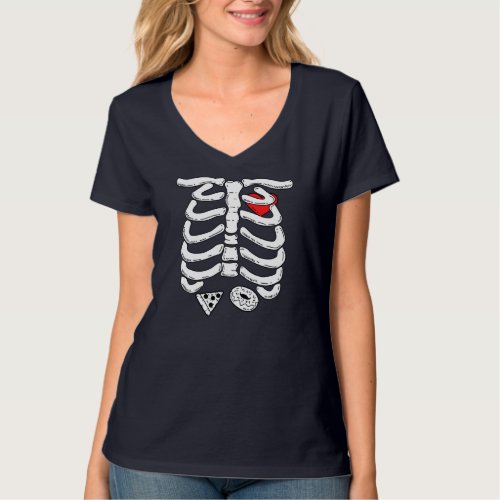 Skeleton Rib Cage With Pizza And Donut Halloween G T_Shirt