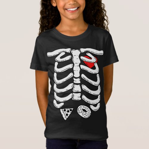 Skeleton Rib Cage With Pizza And Donut Halloween G T_Shirt