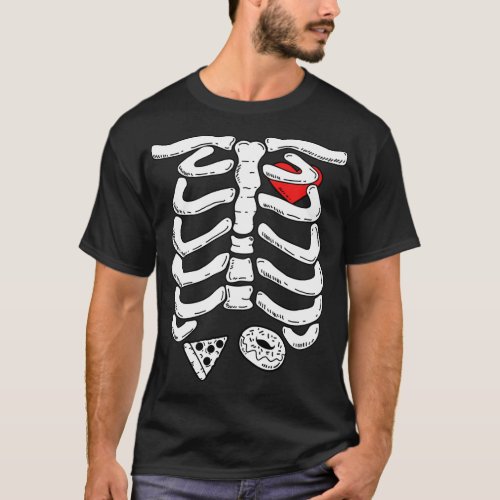Skeleton Rib Cage With Pizza And Donut Halloween G T_Shirt