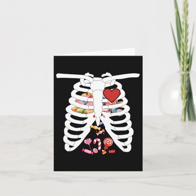 Skeleton Rib Cage X-ray Candy Funny Halloween Cost Card (Front)