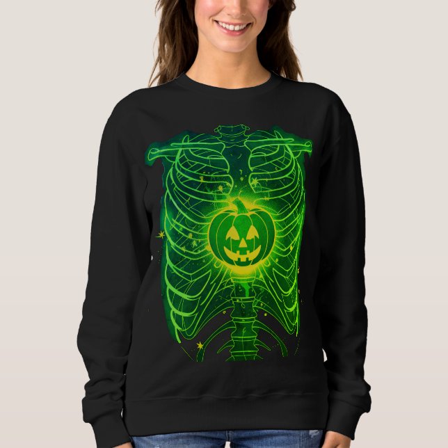 Skeleton Ribcage Pumpkin Glow Halloween Sweatshirt (Front)
