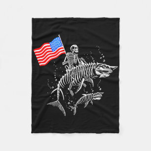 Skeleton Ride Shark 4th Of July Fleece Blanket