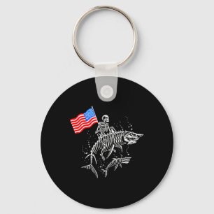 Skeleton Ride Shark 4th Of July Keychain