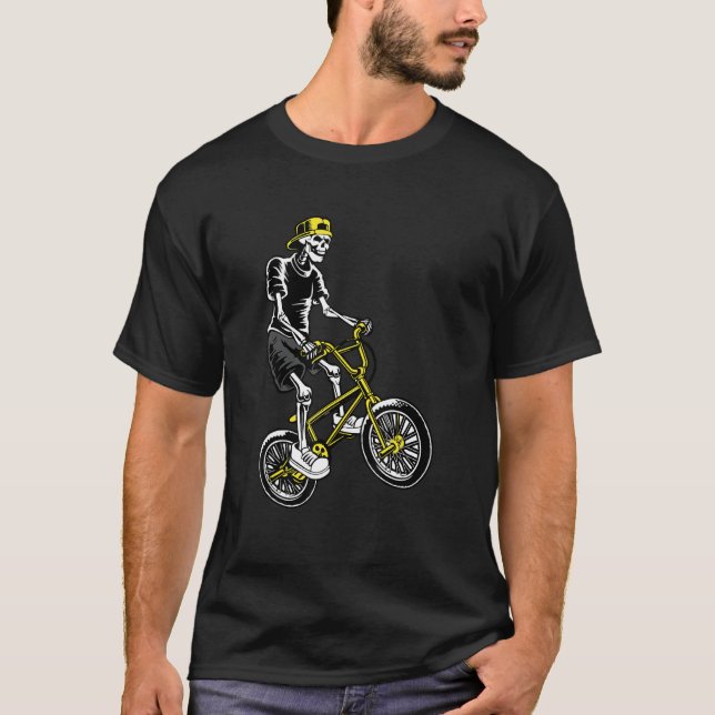 Skeleton Rider Biking Bicycle BMX Stunt Dirt Bike T-Shirt (Front)
