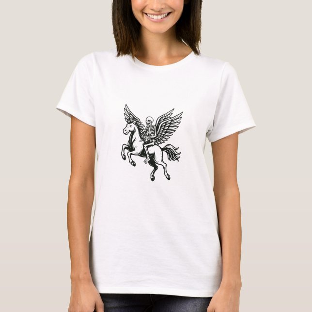 Skeleton Rider on Winged Horse T-Shirt (Front)