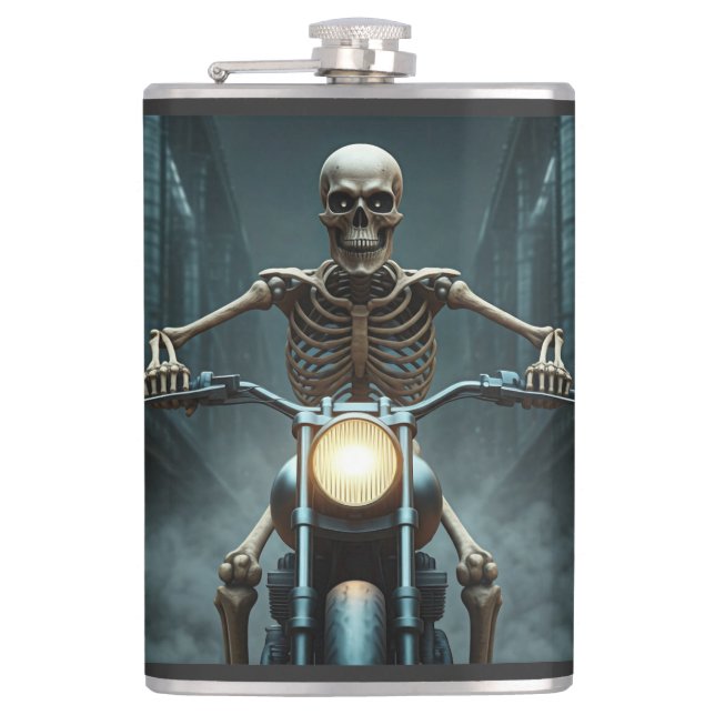 Skeleton Riding A Motorbike  Flask (Front)