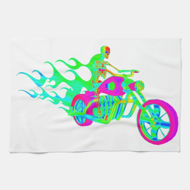 Skeleton Riding a Motorcycle Kitchen Towel (Horizontal)