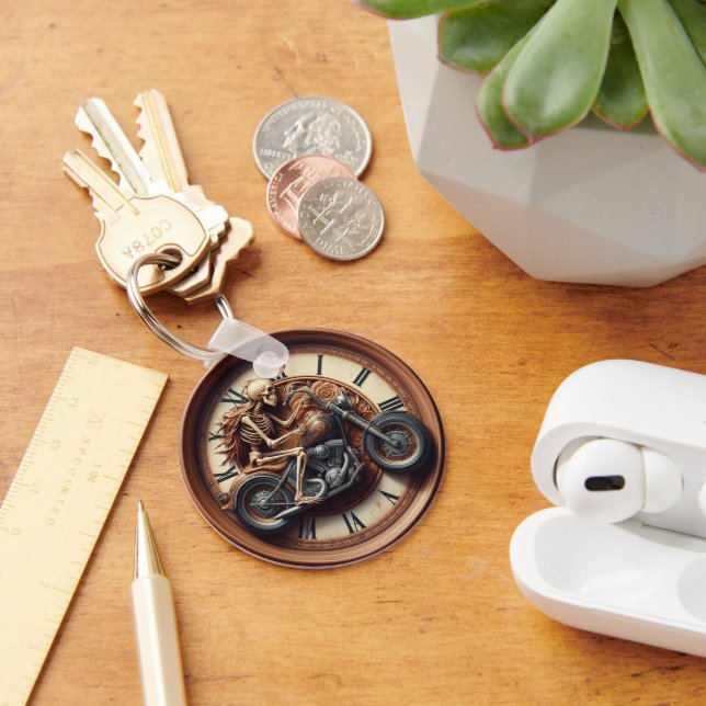 Skeleton Riding a zonked-out bike Keychain (Desk)