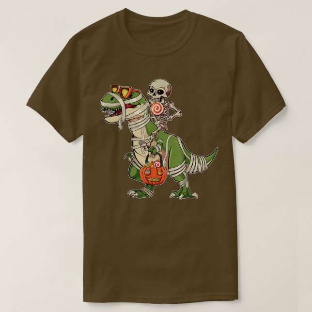 Skeleton Riding Dinosaur Halloween Candy Sweets Lo T-Shirt (Design Front)