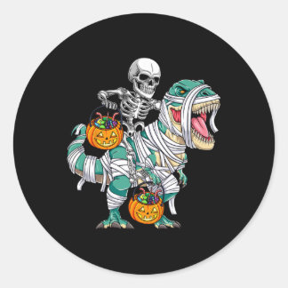 Skeleton Riding Dinosaur T Rex Fun Kids Boys Hallo Classic Round Sticker
