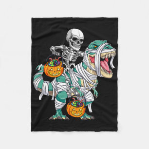 Skeleton Riding Dinosaur T Rex Fun Kids Boys Hallo Fleece Blanket