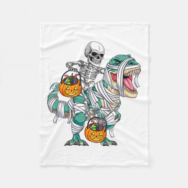 Skeleton Riding Dinosaur T Rex Fun Kids Boys Hallo Fleece Blanket (Front)