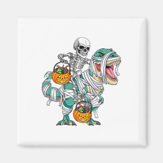 Skeleton Riding Dinosaur T Rex Fun Kids Boys Hallo Magnet