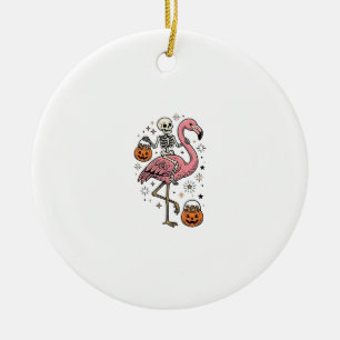 Skeleton Riding Flamingo Halloween Candy Shirt_1 Ceramic Ornament