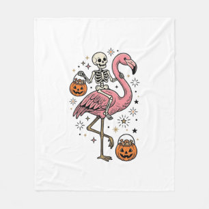Skeleton Riding Flamingo Halloween Candy Shirt_1 Fleece Blanket