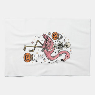 Skeleton Riding Flamingo Halloween Candy Shirt_1 Kitchen Towel