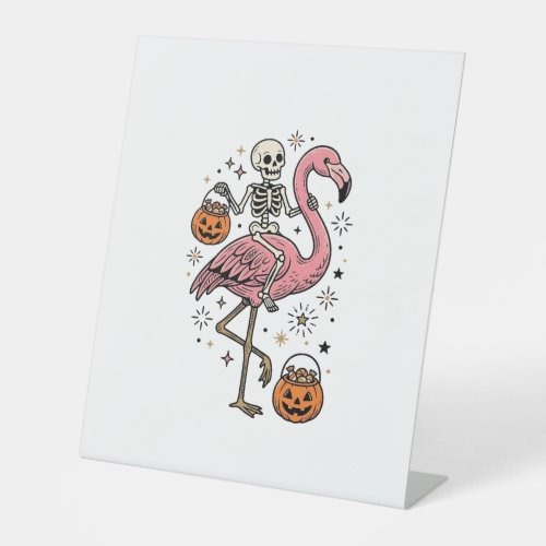 Skeleton Riding Flamingo Halloween Candy Shirt_1 Pedestal Sign
