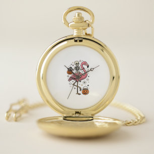 Skeleton Riding Flamingo Halloween Candy Shirt_1 Pocket Watch