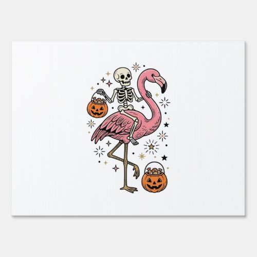 Skeleton Riding Flamingo Halloween Candy Shirt_1 Sign