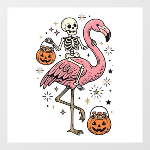 Skeleton Riding Flamingo Halloween Candy Shirt_1 Window Cling