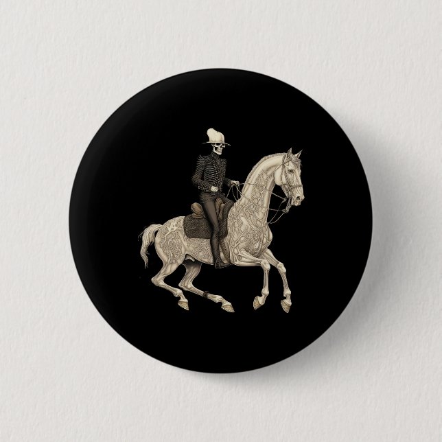 Skeleton Riding Horse Cowboy Horse Lover Halloween Button (Front)