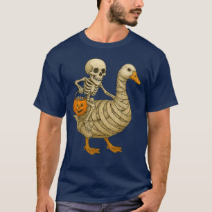 Skeleton Riding Mom Goose Halloween Funny Pumpkin T-Shirt