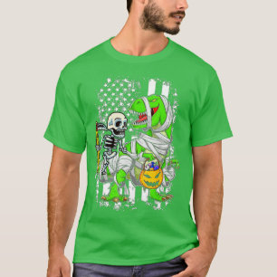 Skeleton Riding Mommy Dinosaur T rex Halloween Fun T-Shirt