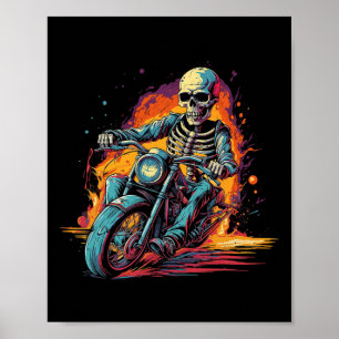 Skeleton Riding Motorcycle Halloween Costume Biker Poster