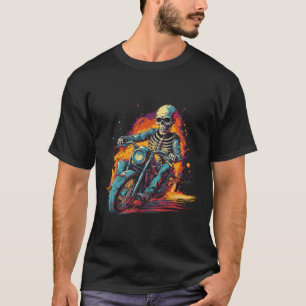 Skeleton Riding Motorcycle Halloween Costume Biker T-Shirt