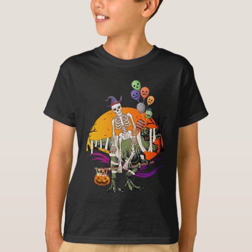 Skeleton Riding Mummy Dinosaur Boy T_Shirt