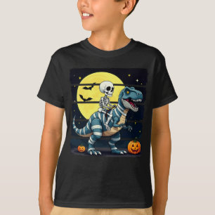 Skeleton Riding Mummy Dinosaur Funny Halloween T-Shirt