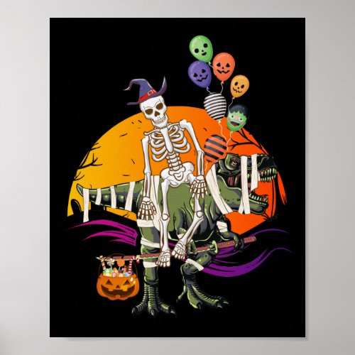 Skeleton Riding Mummy Dinosaur Poster